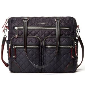 MZ Wallace Crosby City Bag - Black w/leather accents and luggage Sleeve